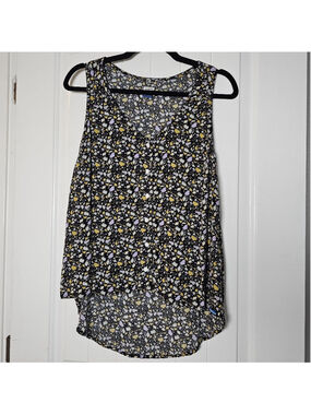 Kavu sm high/low button up tank top blouse, black, green, lavender